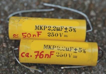 failed foil capacitors with high loss in capacitance